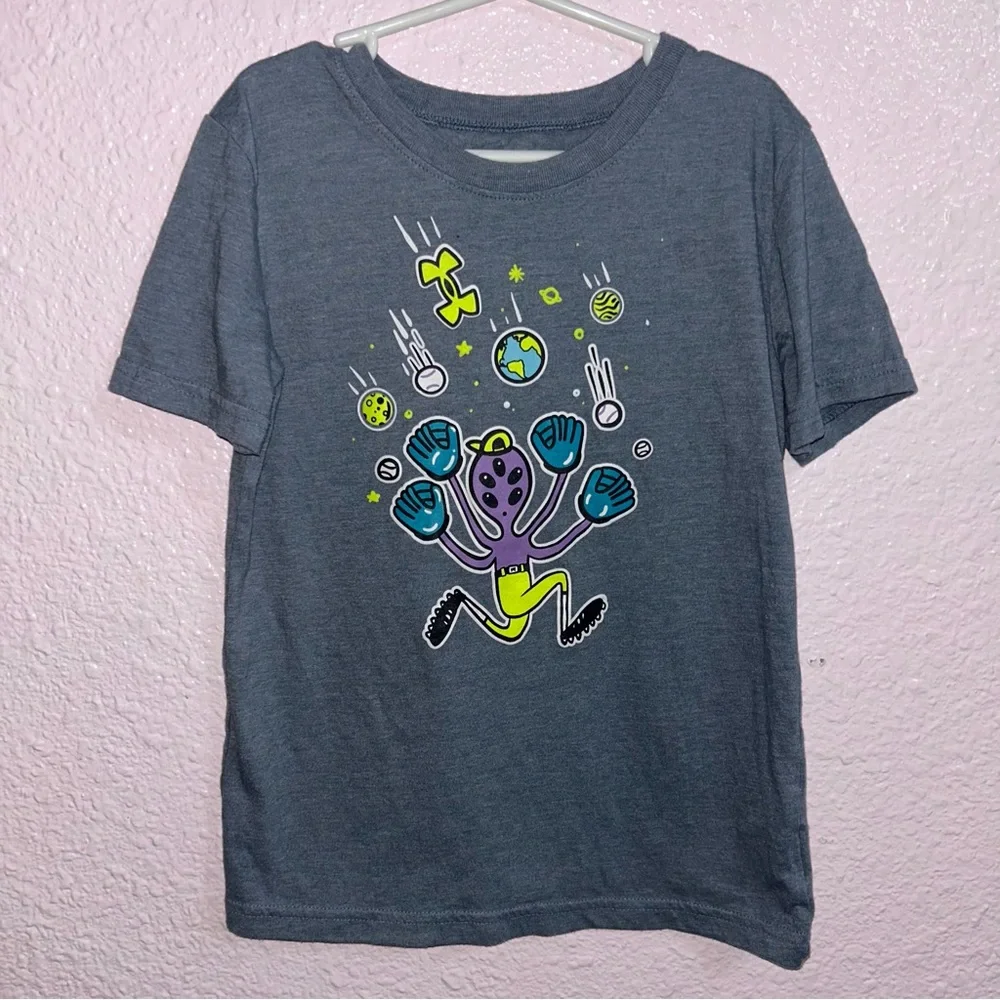 Under Armour Kids Graphic Tee in Gray with Colorful Design